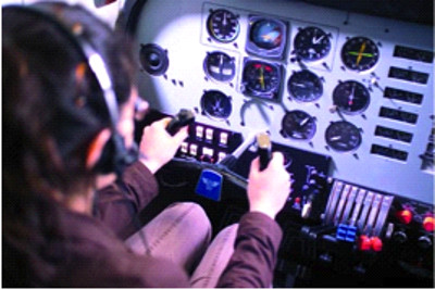 Inside the flight simulator